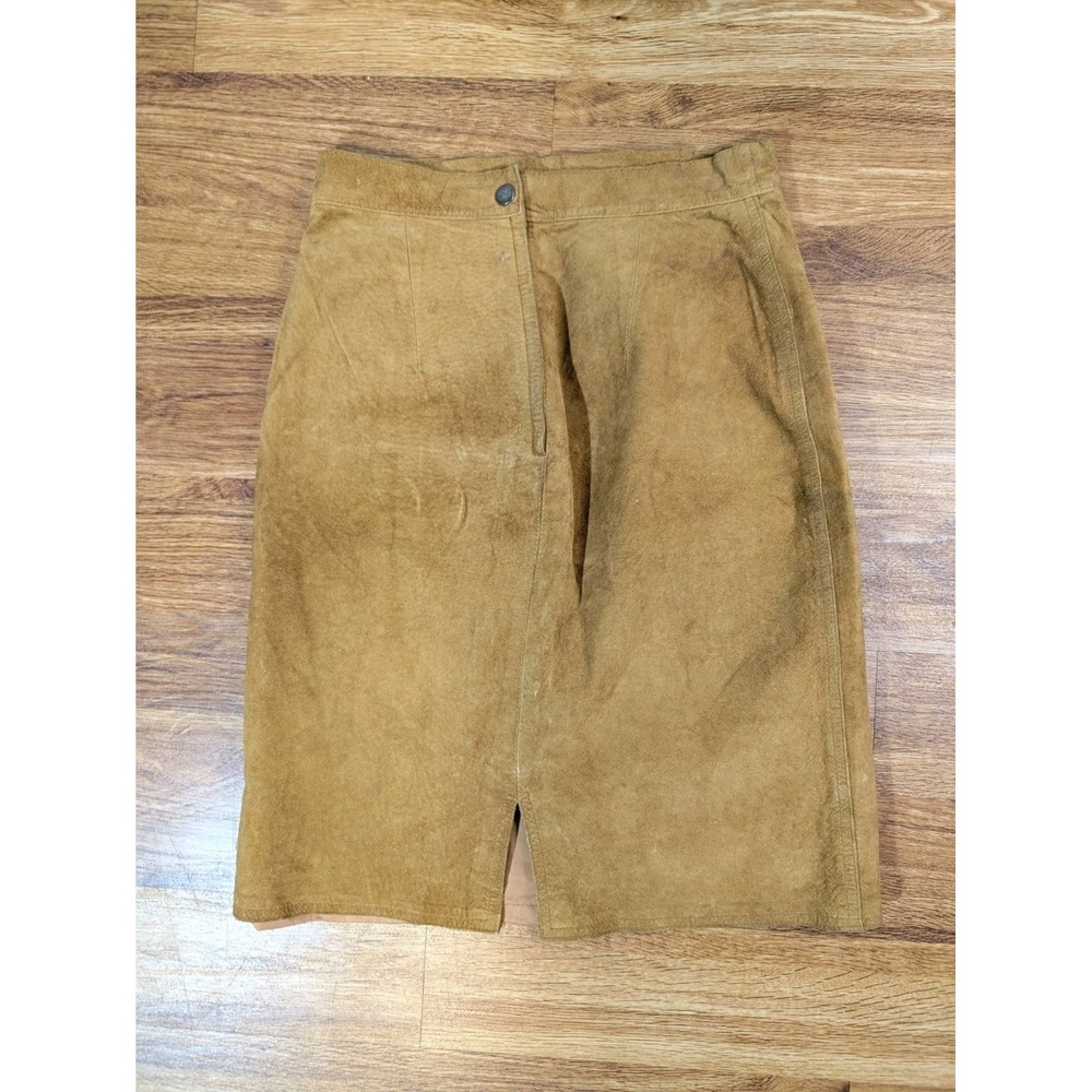Tarazzia Minimialist Women's Tan Leather Pencil Skirt Size 7/8 Read - Picture 3 of 3
